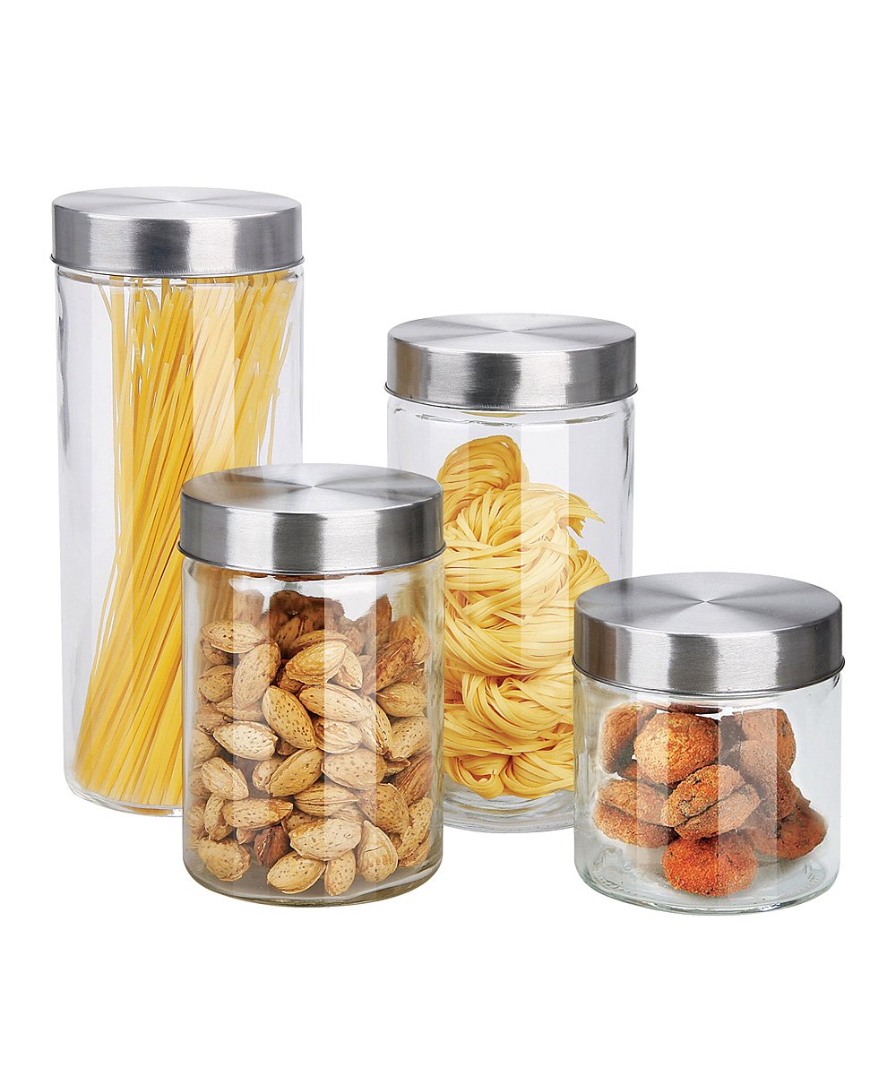 Circleware Round Mini Optic Glass Spice Jars with Hermetic Locking Lids, Set of